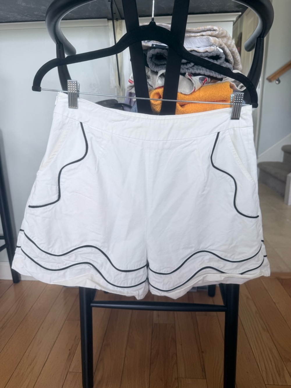 Women's High-Waist White Shorts with Black Piping Detail